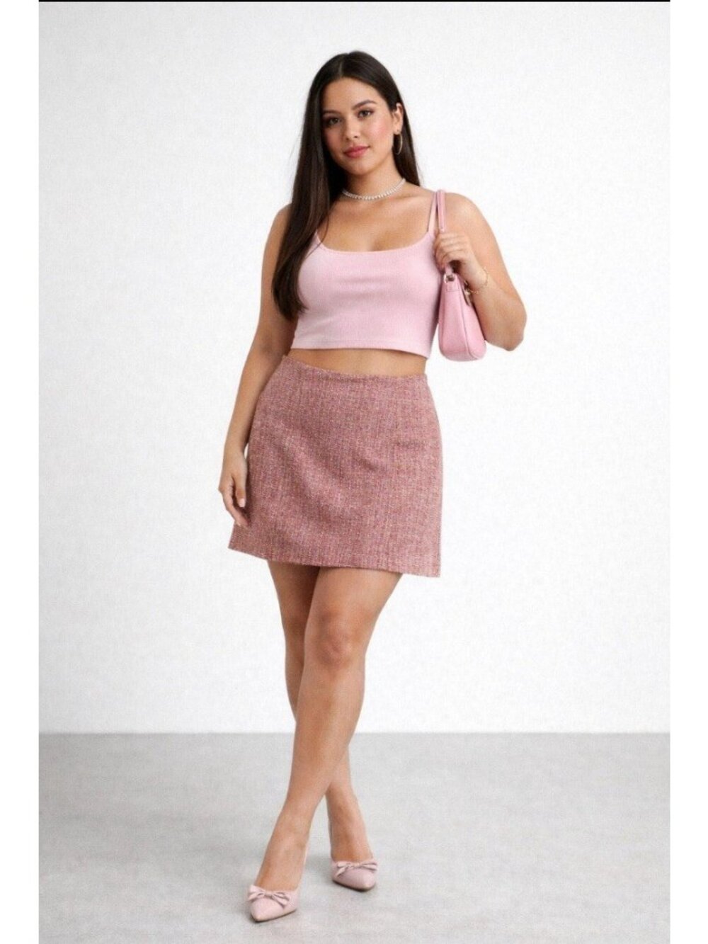 Pink Tweed Mini Skirt Size 28 (S) Mean Girls Office siren Boardroom chic 90s Y2k
